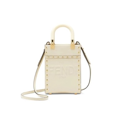 FENDI WOMEN MINI SUNSHINE SHOPPER WHITE LEATHER MINI BAG 8BS051AHN3F1FIR (18*13*6cm)